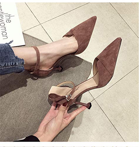 Zapatos de tacón alto para mujer con puntera puntiaguda, para bodas, bailes, fiestas, color Marrón, talla 39 EU