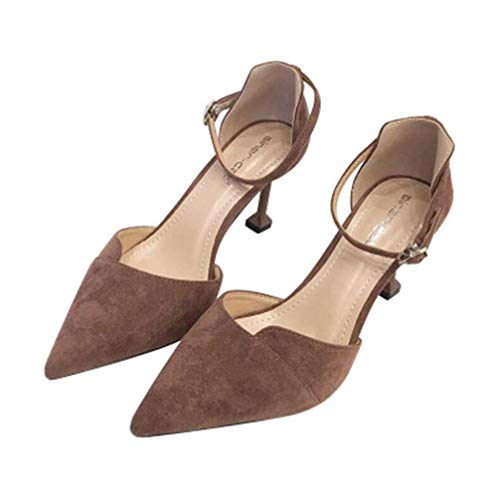 Zapatos de tacón alto para mujer con puntera puntiaguda, para bodas, bailes, fiestas, color Marrón, talla 39 EU