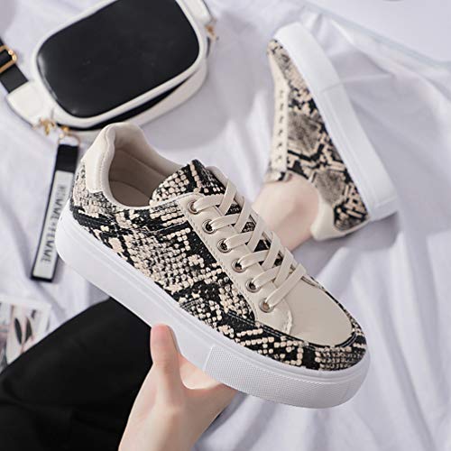 Zapatos Planos para Mujer Zapatos con Cordones Ocasionales Zapatillas de Deporte con Punta Redonda de otoño y Primavera