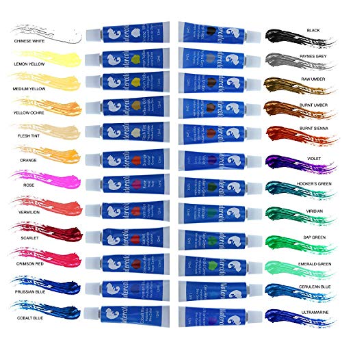 Zenacolor - 24 Tubos de Pintura de Acuarela 12ml - Pigmentación Concentrada para Colores Vívidos y Secado Rápido