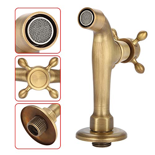 Zerodis Grifo Vintage, Grifo de Lavabo latón en Pared, Grifo manija Cruzada Acabado Cepillado para Jardín Exterior(Long)