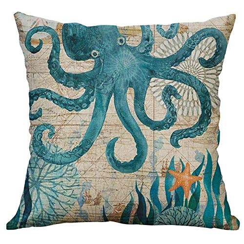ZFSXmas Marine Life Pattern Cushion Cover Sea Animal Decorative Throw Pillow Case Linen Blend Pillow Cover Home Sofa Bed Decor 45 * 45cm-E