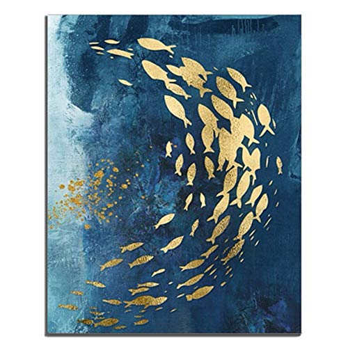 zgwxp77 Pintura Abstracta de la Lona del pez de Colores impresión Azul Grande del Cartel Sala de Estar Imagen de Arte de la Pared del pasillo64x80cm sin Marco