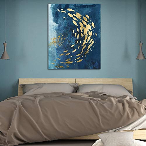 zgwxp77 Pintura Abstracta de la Lona del pez de Colores impresión Azul Grande del Cartel Sala de Estar Imagen de Arte de la Pared del pasillo64x80cm sin Marco