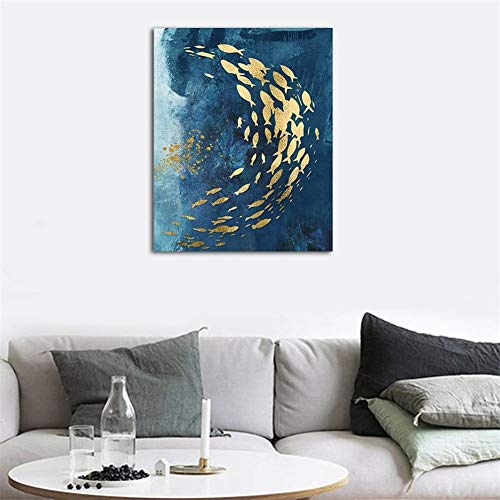 zgwxp77 Pintura Abstracta de la Lona del pez de Colores impresión Azul Grande del Cartel Sala de Estar Imagen de Arte de la Pared del pasillo64x80cm sin Marco