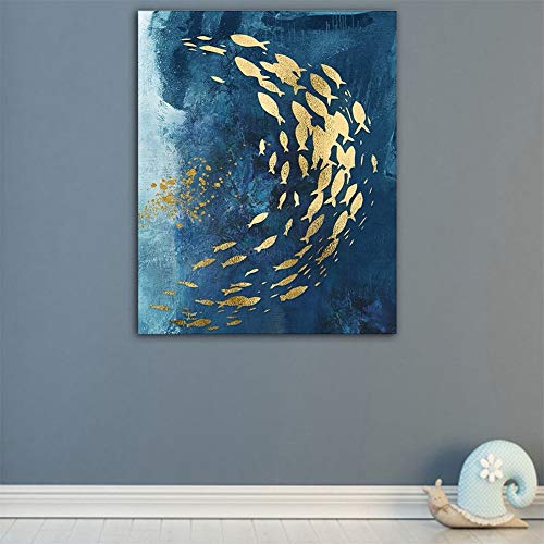 zgwxp77 Pintura Abstracta de la Lona del pez de Colores impresión Azul Grande del Cartel Sala de Estar Imagen de Arte de la Pared del pasillo64x80cm sin Marco