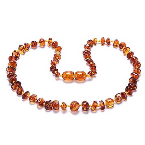 ZHAOXIA Collar de ámbar (Cognac) - Collar de Ambar ámbar báltico - Longitud 33 cm