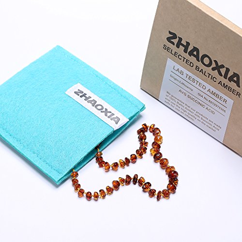 ZHAOXIA Collar de ámbar (Cognac) - Collar de Ambar ámbar báltico - Longitud 33 cm