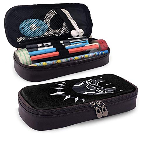 ZhaXiPingCuo Bl-a_ck Pa_nt-her Estuche - High Capacity PU Leather Pencil Pouch with Double Zipper Stationery Organizer Multifunction Cosmetic Makeup Bag