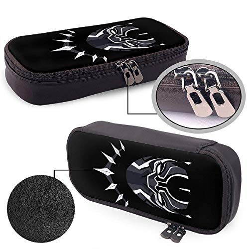 ZhaXiPingCuo Bl-a_ck Pa_nt-her Estuche - High Capacity PU Leather Pencil Pouch with Double Zipper Stationery Organizer Multifunction Cosmetic Makeup Bag