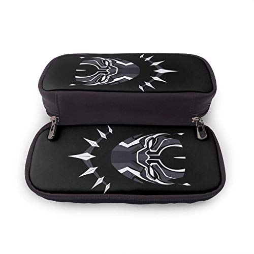ZhaXiPingCuo Bl-a_ck Pa_nt-her Estuche - High Capacity PU Leather Pencil Pouch with Double Zipper Stationery Organizer Multifunction Cosmetic Makeup Bag