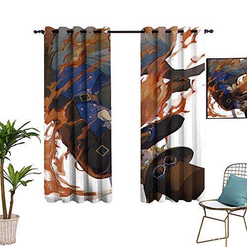 ZhiHdecor - Cortinas con ojales de una pieza, 132 x 152 cm, diseño de anime sabo de anime para niños, para sala de estar y dormitorio