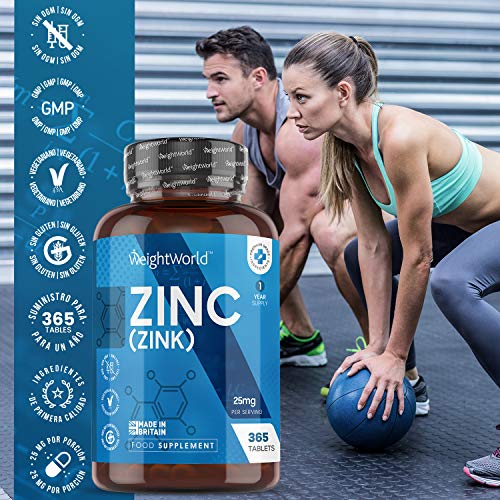Zinc 25 mg Vegano 365 Comprimidos, Suministro Anual - Gluconato de Zinc, Mejora el Sistema Inmunologico, Aumenta Metabolismo, Fortalece Cabello, Piel, Huesos y Uñas, Ayuda a Aumentar Testosterona