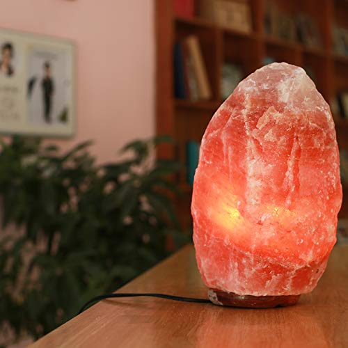 ZIYIUI Himalaya Lámpara de Sal con Regulador de Intensidad Cristal natural Lámpara de sal (3-4kg) con base de madera Enchufe estándar de Europa