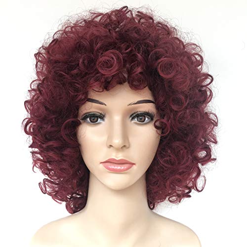 ZJJGRASS Rojo Pelucas Mujeres de Negro Corto Rizado Rizado Pelucas Estilo de la Moda Rihanna Lleno sintético Peluca de Pelo Natural