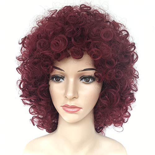 ZJJGRASS Rojo Pelucas Mujeres de Negro Corto Rizado Rizado Pelucas Estilo de la Moda Rihanna Lleno sintético Peluca de Pelo Natural
