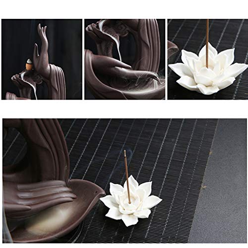 ZLYMX Lotus Quemador de Incienso, Reflujo Quemador de Incienso, Hecho a Mano Cono Reflujo cerámica Palillos de Incienso Titular Decoración Artesanía