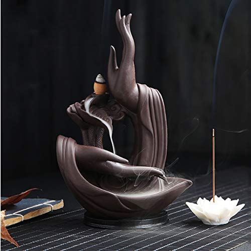 ZLYMX Lotus Quemador de Incienso, Reflujo Quemador de Incienso, Hecho a Mano Cono Reflujo cerámica Palillos de Incienso Titular Decoración Artesanía