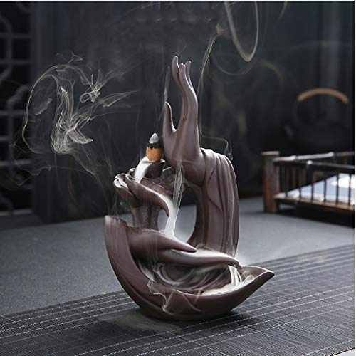 ZLYMX Lotus Quemador de Incienso, Reflujo Quemador de Incienso, Hecho a Mano Cono Reflujo cerámica Palillos de Incienso Titular Decoración Artesanía