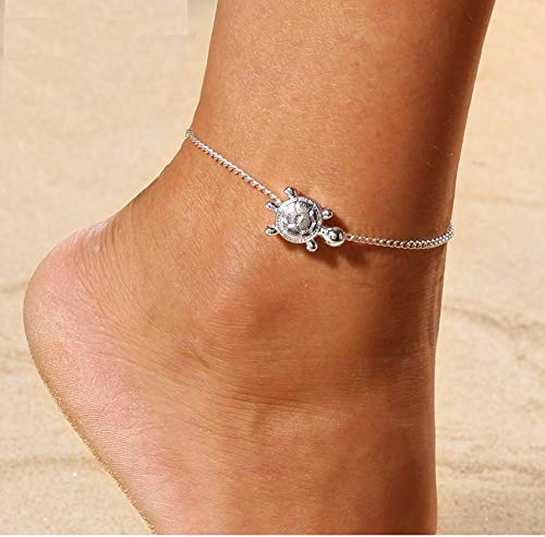 zmnbaa Boho Sandalias De Tortuga De Playa Tobilleras Descalzas Cadena De Plata Animal Pie Pulseras Joyería De Moda para Las Mujeres Descalzas
