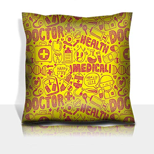 ZMYGH Throw Pillowcase Cotton Satin Comfortable Decorative Soft Pillow Covers Protector Sofa 18x18 1 Pack Seamless Doodle Medical Pattern