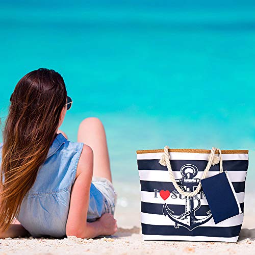 ZOEON Bolsa de Playa de Lona Mujer Grande Bolso de Mano Shopper Bolsa con Cremallera (Ancla45)