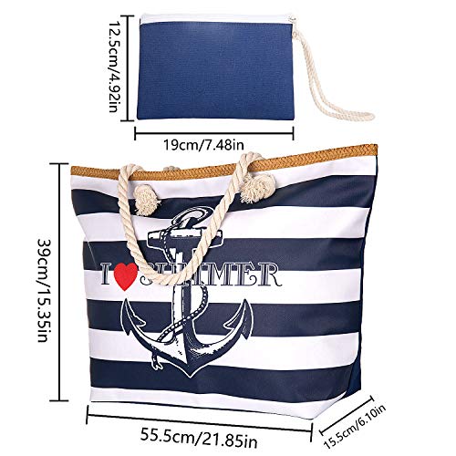 ZOEON Bolsa de Playa de Lona Mujer Grande Bolso de Mano Shopper Bolsa con Cremallera (Ancla45)