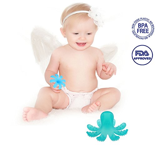 ZOSHING Mordedor Bebé,Anillo de Dentición,Pulpo Juguete y el 100% BPA de Silicona de Mordedor Gratis (Azul Cielo)
