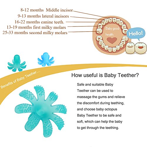 ZOSHING Mordedor Bebé,Anillo de Dentición,Pulpo Juguete y el 100% BPA de Silicona de Mordedor Gratis (Azul Cielo)