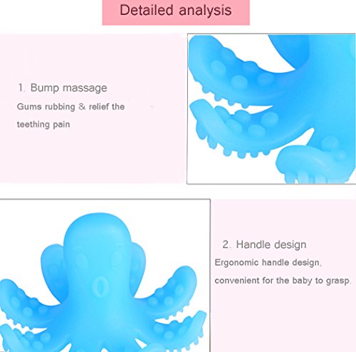 ZOSHING Mordedor Bebé,Anillo de Dentición,Pulpo Juguete y el 100% BPA de Silicona de Mordedor Gratis (Azul Cielo)