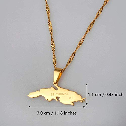 ZVBEP Collar Color Dorado Saint Thomas Island Mapa Collares Pendientes St. Thomas Vi Charm Maps Joyería Regalos