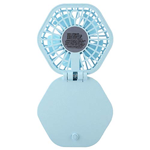 Zwindy Ventilador portátil USB Kit 3 en 1 Enfriador de Aire + Espejo de Maquillaje + Batería LED Recargable(Blue)