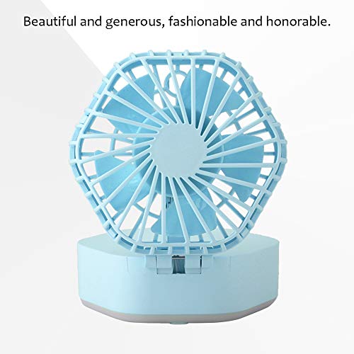 Zwindy Ventilador portátil USB Kit 3 en 1 Enfriador de Aire + Espejo de Maquillaje + Batería LED Recargable(Blue)