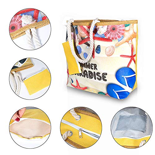 ZWOOS Bolsa de Playa de Lona Mujer Grande Bolso de Mano Shopper Bolsa con Cremallera (Paraíso de verano)