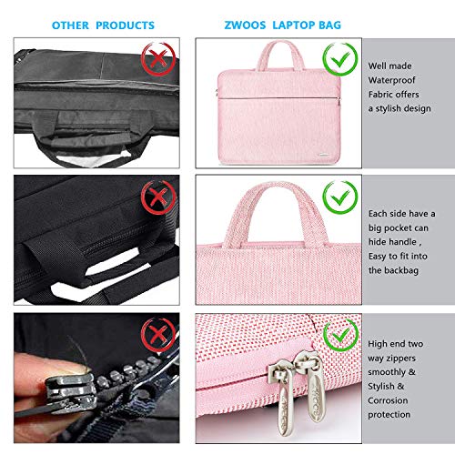 ZWOOS Maletin Portatil 13-13,3 Pulgadas, Resistente al Agua Maletín Mano Bolso Funda para Portátiles Compatible con MacBook Pro Retina/MacBook Air/Samsung/Lenovo/HP/Acer/ASUS/DELL (Rosa)