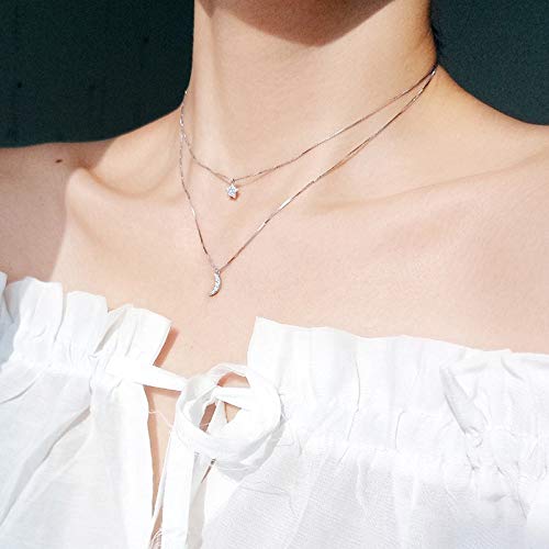 ZWP Doble Capa Flash Diamante Cadena De Clavícula Nicho Femenino Moda Pequeña Estrella Fresca Luna 925 Collar De Plata Esterlina