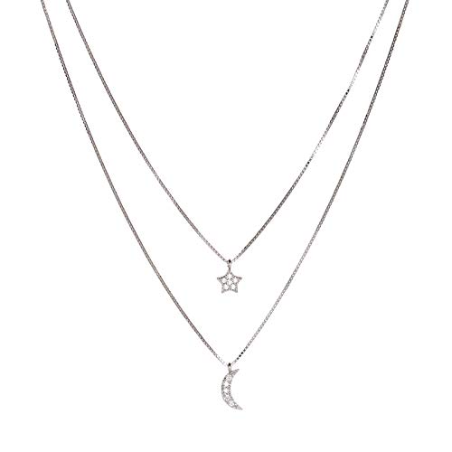 ZWP Doble Capa Flash Diamante Cadena De Clavícula Nicho Femenino Moda Pequeña Estrella Fresca Luna 925 Collar De Plata Esterlina