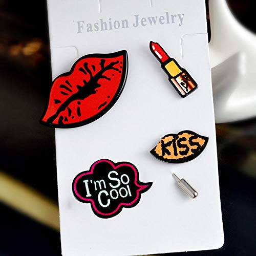 Zxx17 Broche Lindo Creativo de Dibujos Animados, l'm socool Set de Broche de lápiz Labial Kiss Lipstick