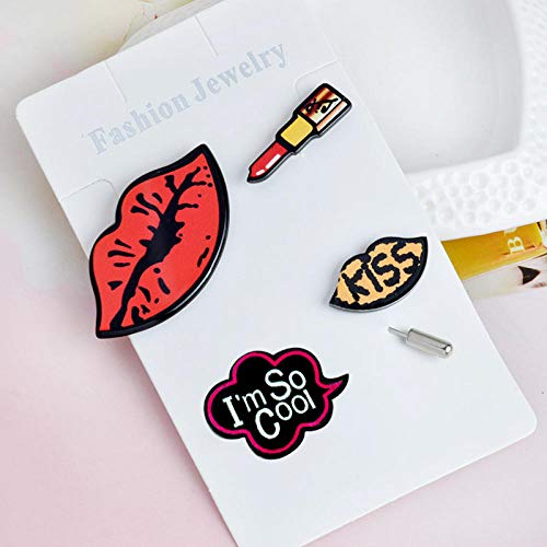 Zxx17 Broche Lindo Creativo de Dibujos Animados, l'm socool Set de Broche de lápiz Labial Kiss Lipstick