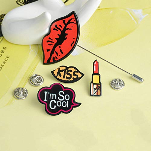 Zxx17 Broche Lindo Creativo de Dibujos Animados, l'm socool Set de Broche de lápiz Labial Kiss Lipstick