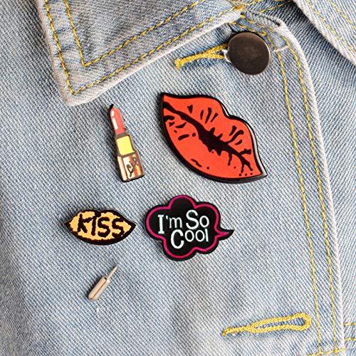 Zxx17 Broche Lindo Creativo de Dibujos Animados, l'm socool Set de Broche de lápiz Labial Kiss Lipstick