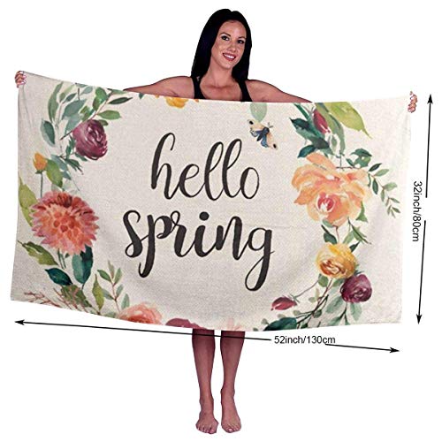 ZYWL Hogar baño Toalla de baño Toalla Toalla de Playa Manta Microfiber Soft Large Shower Bath Towels Beach Towels Bath Washcloths Bathroom Towels-Hello Spring Wreath Bike Home Farmhouse Decoration (P