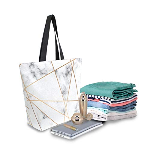 ZZKKO Bolso de lona de mármol moderno para la compra, bolso de hombro casual, bolsa de libro, grande para mujeres, profesores, bolsa de algodón geométrico, bolso de compras, reutilizable, multiusos