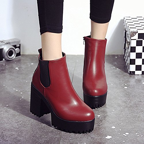 2018 Invierno Mujer Botines Tacon Alto Plataforma Zapatos Botas Martin de Cabeza Redonda (37 EU, Rojo)