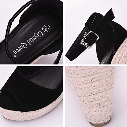 2019 Verano Sandalias Romanas Mujer, Zapato Peep-Toe Con Plataforma Cuña Alpargatas Zapatillas De Boda Fiesta Sandalias De Vestir De Talla Grande 33-44 EU(Negro, 33 EU)