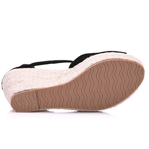 2019 Verano Sandalias Romanas Mujer, Zapato Peep-Toe Con Plataforma Cuña Alpargatas Zapatillas De Boda Fiesta Sandalias De Vestir De Talla Grande 33-44 EU(Negro, 33 EU)