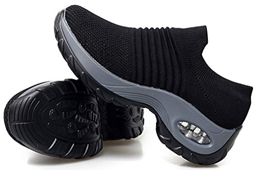 2019 Zapatos cuña Mujer Zapatillas de Deportivas Plataforma Mocasines Primavera Verano Planas Ligero Tacon Sneakers Cómodos Zapatos para Mujer Negro, 41 EU (42 talla fabricante)