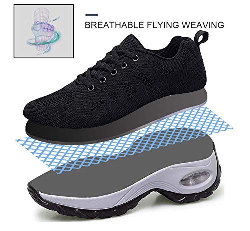 2020 Zapatos cuña Mujer Zapatillas de Deportivas Plataforma Mocasines Primavera Verano Planas Ligero Tacon Sneakers Cómodos Zapatos para Mujer, Black,36 EU