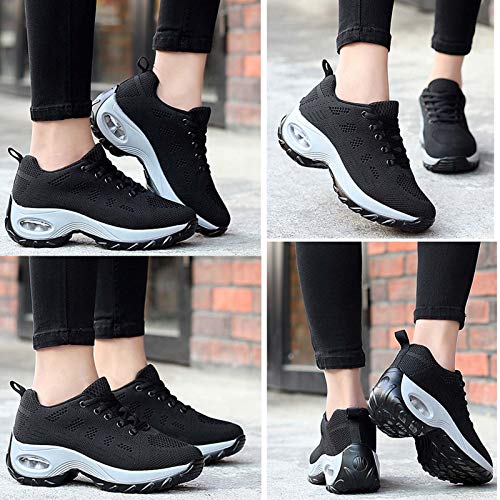 2020 Zapatos cuña Mujer Zapatillas de Deportivas Plataforma Mocasines Primavera Verano Planas Ligero Tacon Sneakers Cómodos Zapatos para Mujer, Black,36 EU