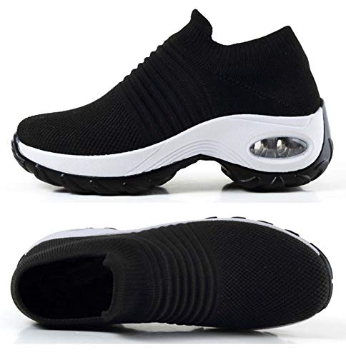 2020 Zapatos cuña Mujer Zapatillas de Deportivas Plataforma Mocasines Primavera Verano Planas Ligero Tacon Sneakers Cómodos Zapatos para Mujer, Blanco Negro,40 EU